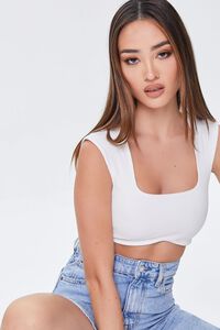 WHITE Ribbed Knit Crop Top, image 1