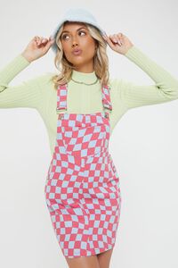 PINK/MULTI Checkered Mini Overall Dress, image 2