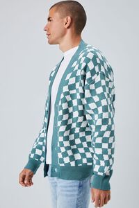 GREEN/WHITE Checkered Cardigan Sweater, image 3