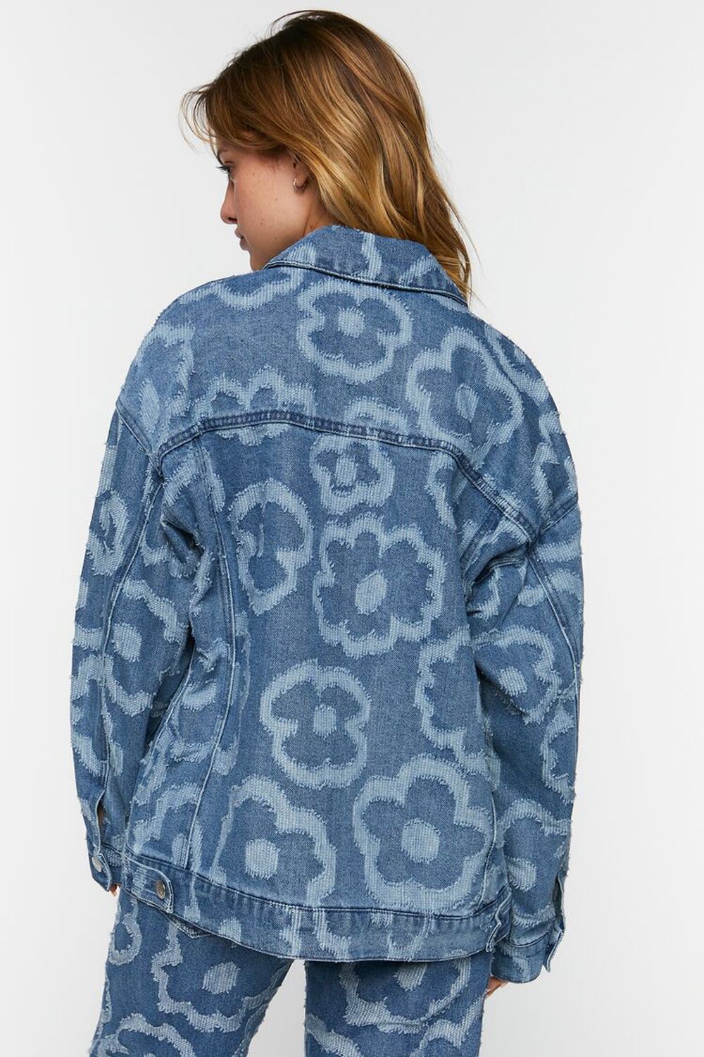 DENIM Textured Floral Print Trucker Jacket, image 3
