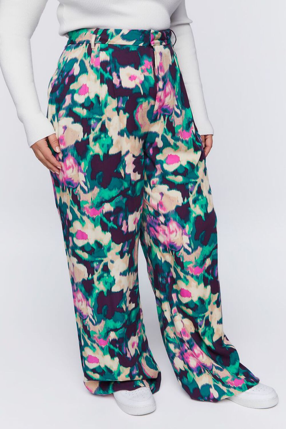 PLUM/MULTI Plus Size Floral Print Wide-Leg Pants, image 3