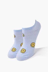 BLUE Happy Face Print Ankle Socks, image 1