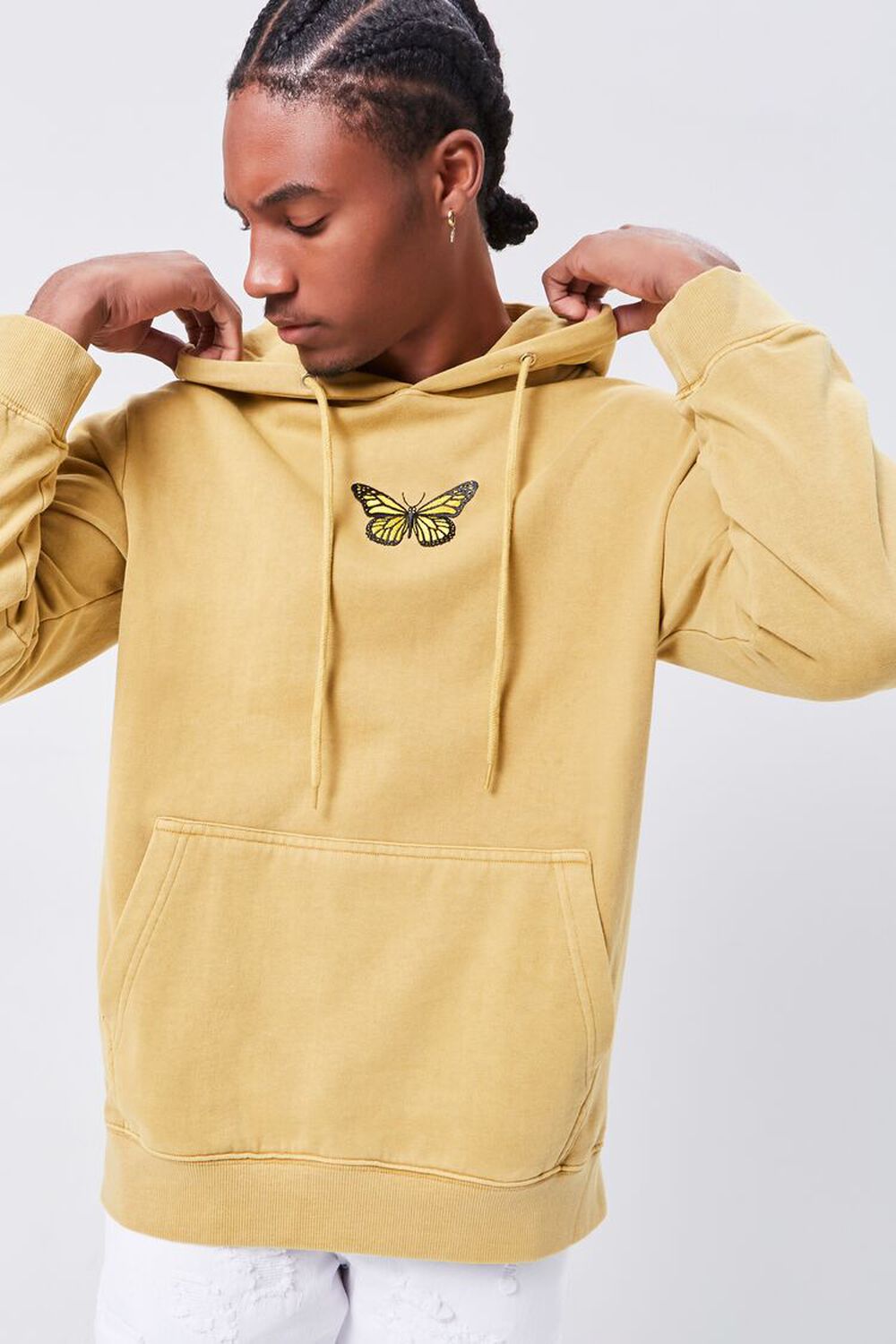 TAUPE/YELLOW Butterfly Embroidered Graphic Hoodie, image 1
