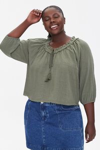 OLIVE Plus Size Textured Peasant Top, image 1