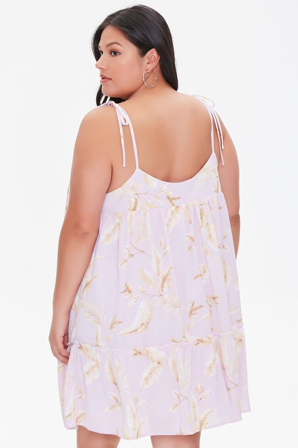LIGHT PINK/TAUPE Plus Size Tropical Leaf Print Dress, image 3