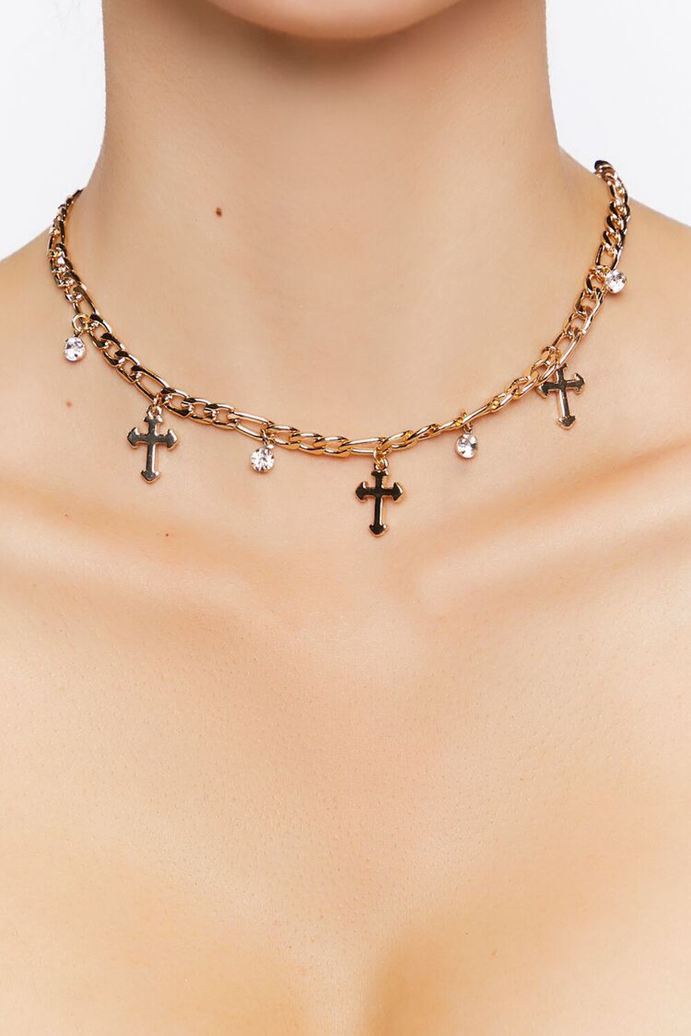 GOLD Figaro Chain Cross Charm Necklace, image 1