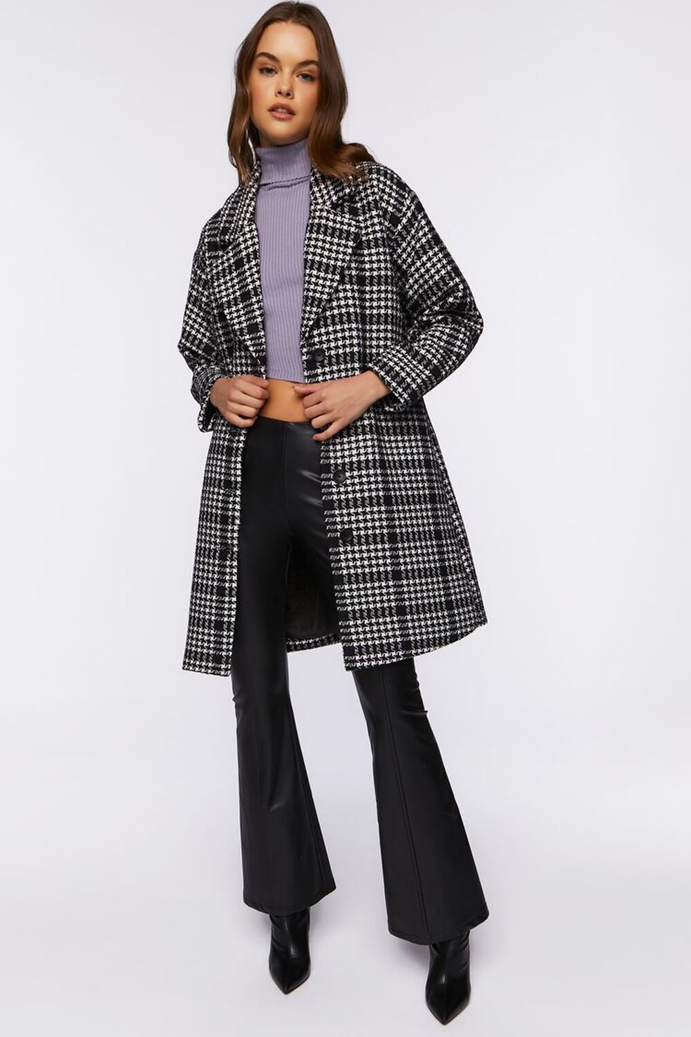 BLACK/WHITE Houndstooth Button-Front Coat, image 1