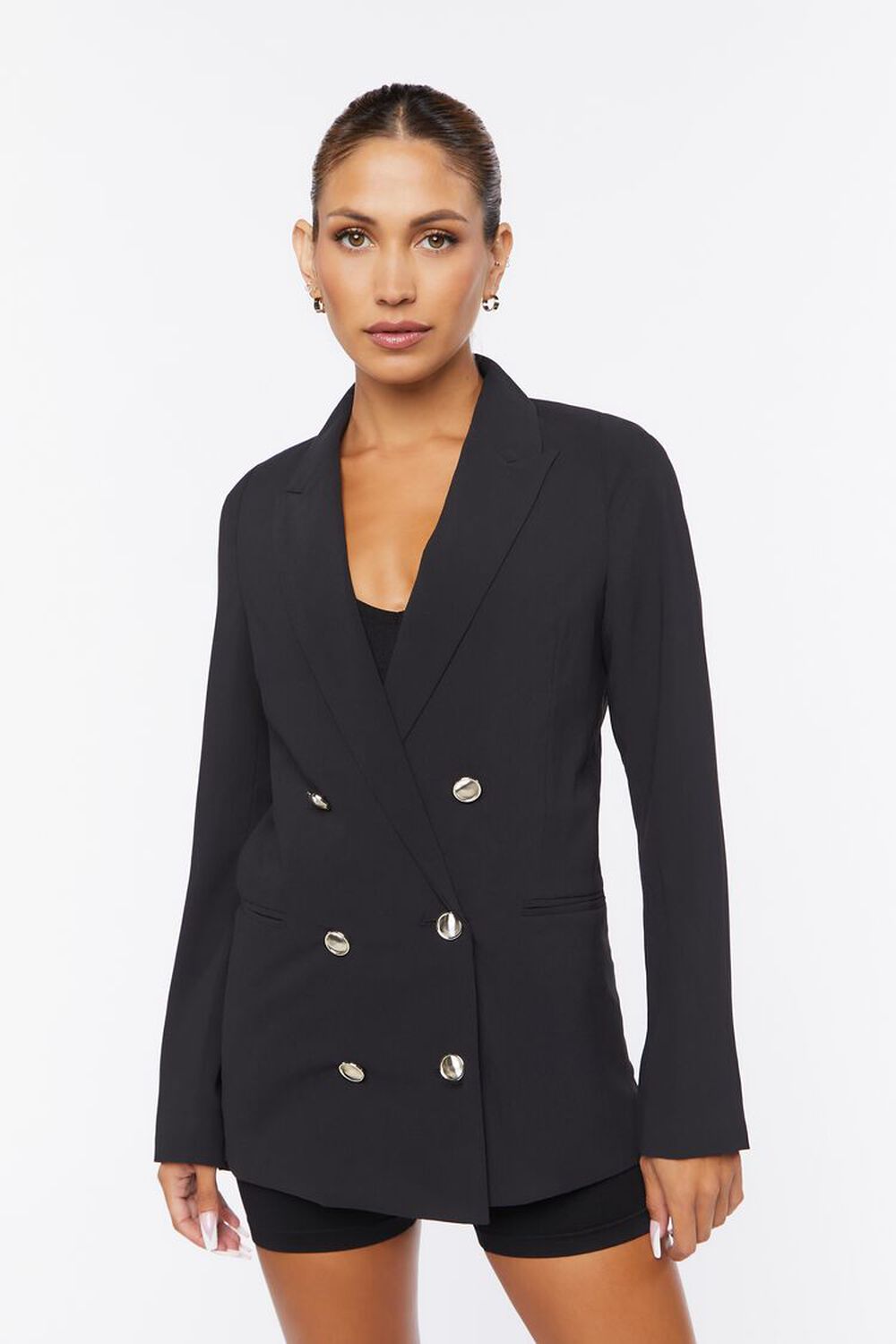 BLACK Notched Double-Breasted Blazer, image 1