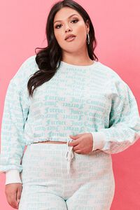 WHITE/MINT Plus Size Juicy Couture Fleece Pullover, image 1