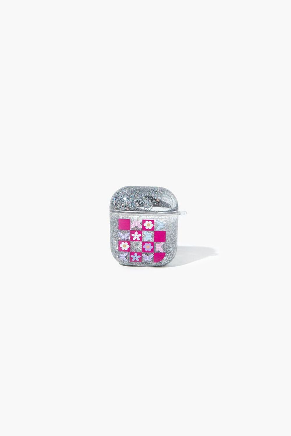 PINK/MULTI Glittered Floral Earbuds Case, image 1