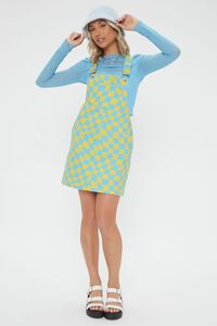 BLUE/MULTI Checkered Mini Overall Dress, image 5