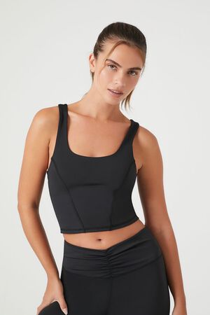 Forever 21 Women's Cropped Racerback Tank Top in Black, XL