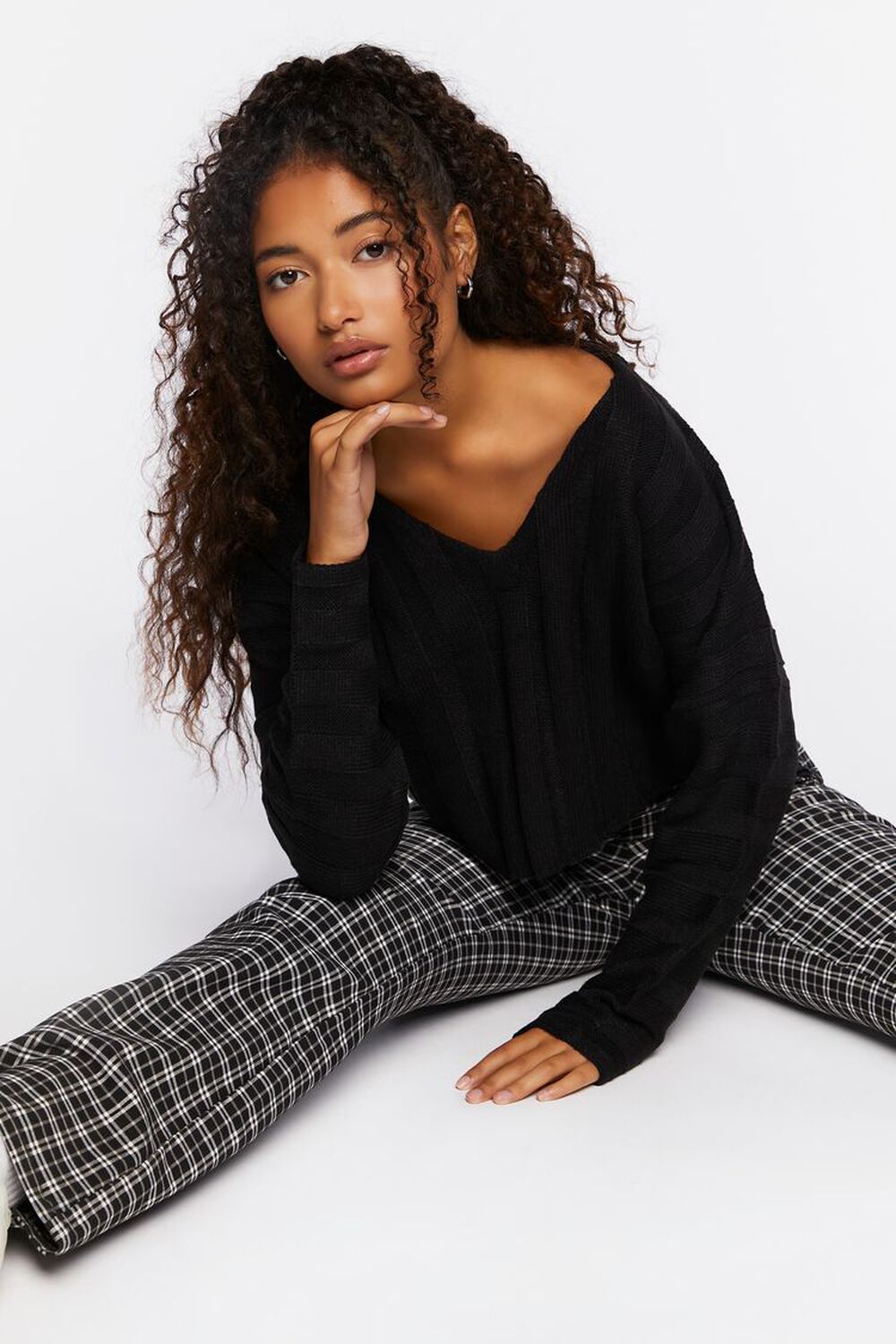 BLACK Ribbed Relaxed-Fit Sweater, image 1