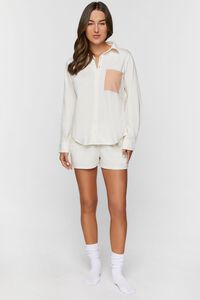 TAN/WHITE Colorblock Button-Front Pajama Shorts, image 5