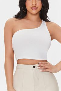 WHITE Ribbed One-Shoulder Crop Top, image 5