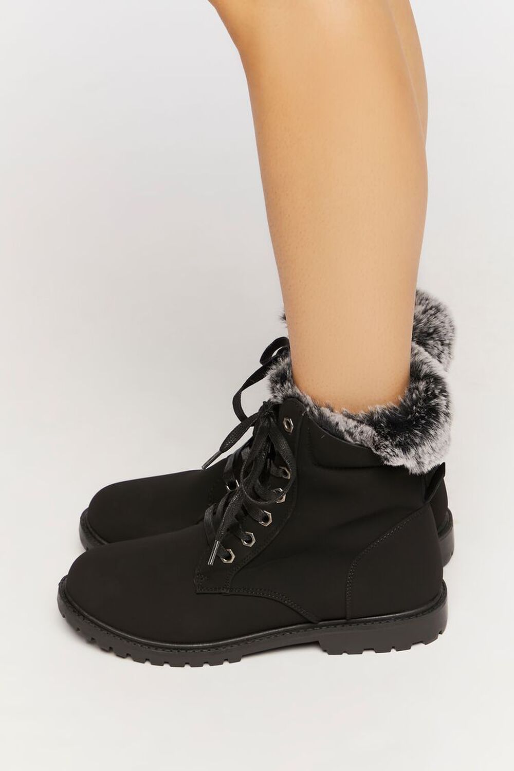 BLACK Faux Fur-Lined Ankle Booties, image 2