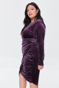 PURPLE Plus Size Velour Shirred Dress, image 2