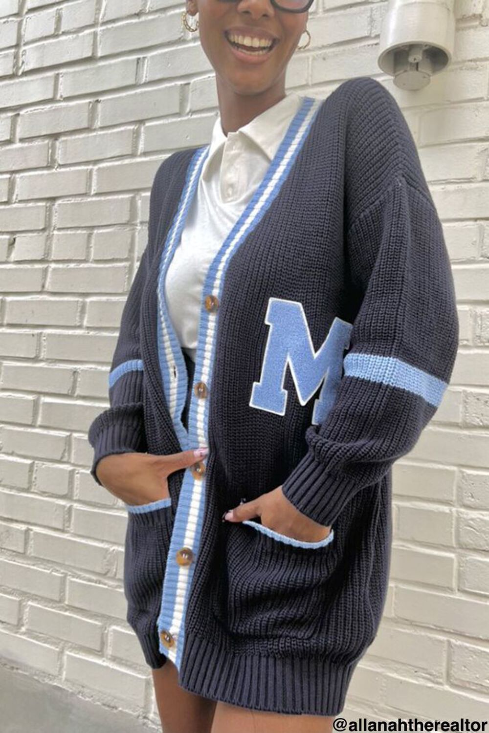 NAVY/MULTI Varsity-Striped Cardigan Sweater, image 1