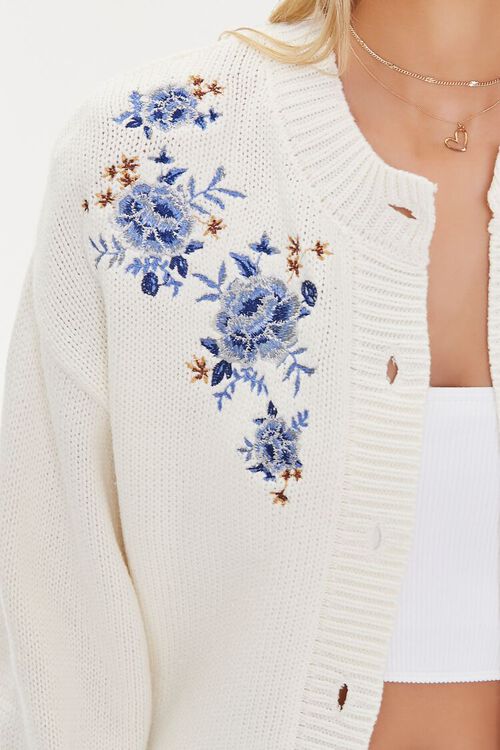 CREAM/PURPLE Floral Embroidered Cardigan Sweater, image 5