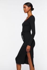 BLACK Tie-Waist Slit Midi Dress, image 2