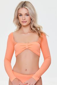 SALMON Seamless Knotted Long-Sleeve Bikini Top, image 1