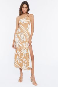 BROWN/MULTI Tropical One-Shoulder Midi Dress, image 1