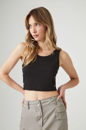 Forever 21 Women's Cropped Racerback Tank Top in Black, XL