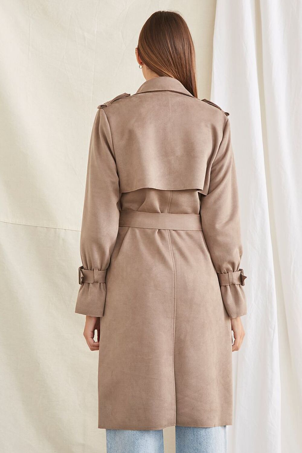 Belted Faux Suede Trench Jacket, image 3