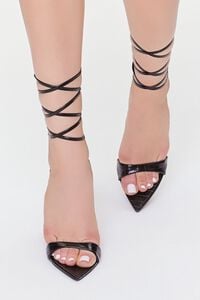 BLACK Faux Croc Leather Lace-Up Heels, image 4