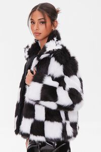 BLACK/WHITE Checkered Faux Fur Coat, image 2