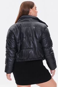 BLACK Plus Size Faux Leather Puffer Jacket, image 3