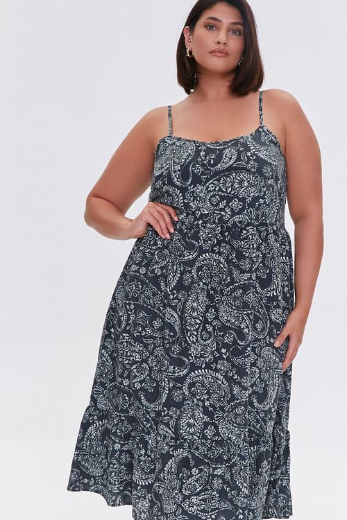 OLIVE/MULTI Plus Size Ornate Print Cami Dress, image 1