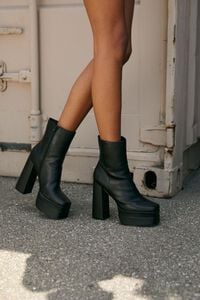 BLACK Chunky Heel Platform Ankle Boots, image 1