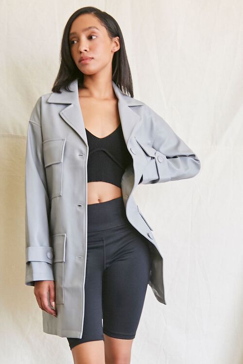 OYSTER GREY Faux Leather Trench Coat, image 1