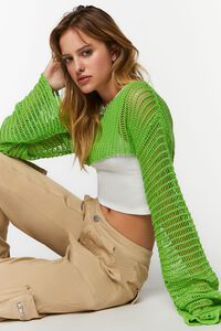 GREEN Netted Crochet Cropped Sweater, image 7