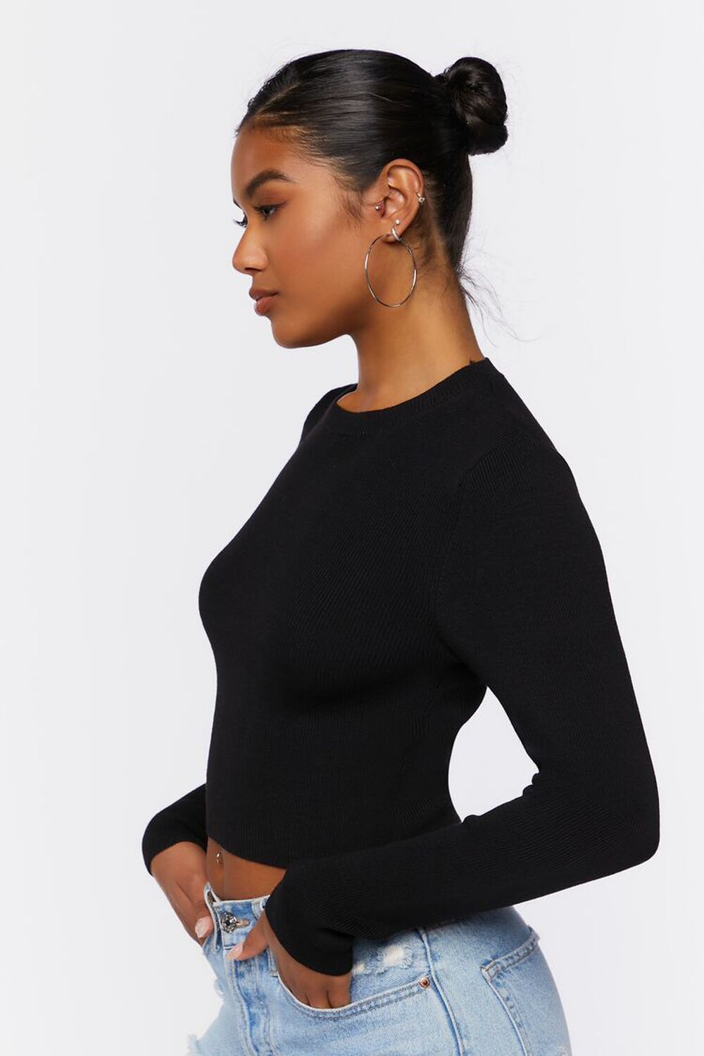 BLACK Ribbed Knit Sweater Top, image 2