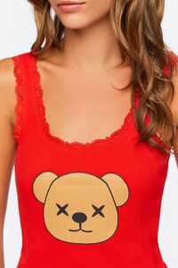 RED/MULTI Teddy Bear Graphic Thermal Tank Top, image 5