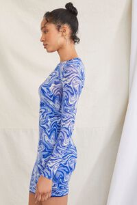BLUE/MULTI Mesh Marble Print Mini Dress, image 2