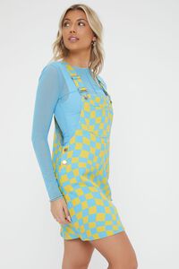 BLUE/MULTI Checkered Mini Overall Dress, image 3