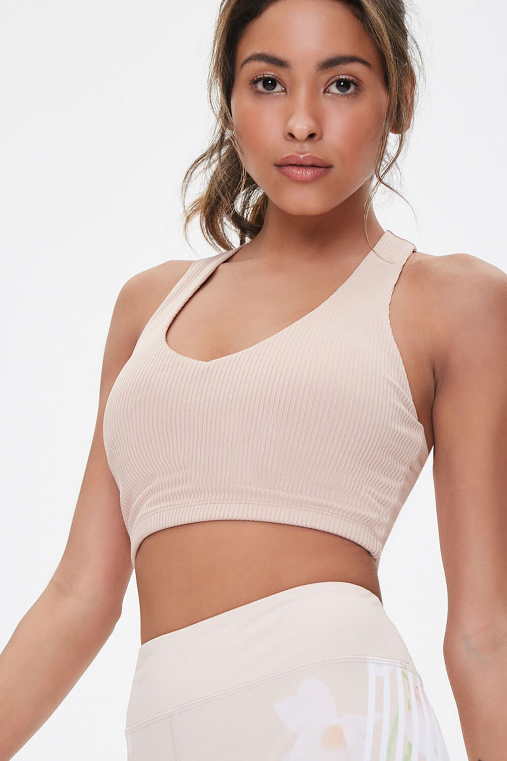 TAUPE Low Impact - Ribbed Longline Sports Bra, image 1