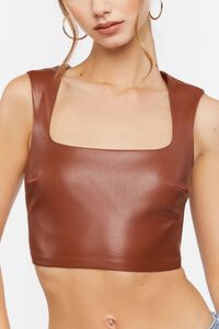BROWN Faux Leather Crop Top, image 5