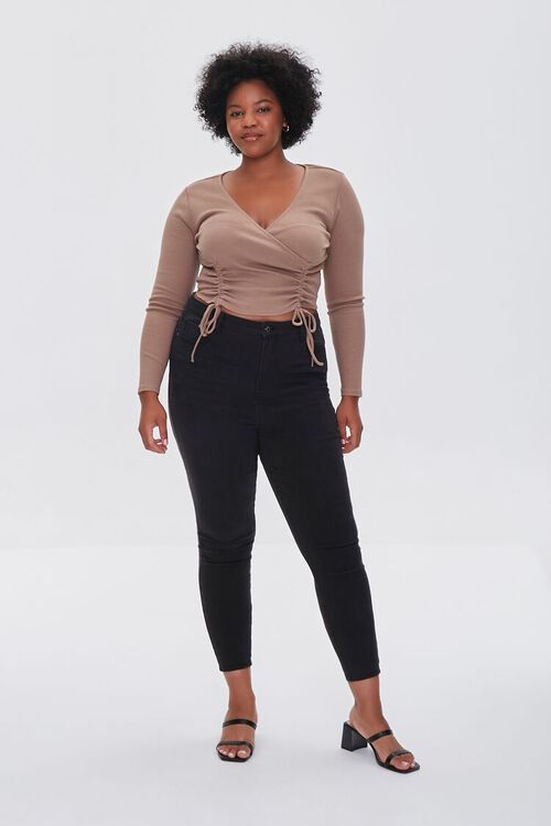 TAUPE Plus Size Ruched Drawstring Crop Top, image 4