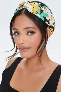 BLACK/YELLOW Floral Print Twisted Headwrap, image 3