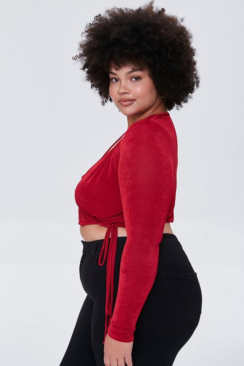 BURGUNDY Plus Size Cropped Wrap Top, image 2