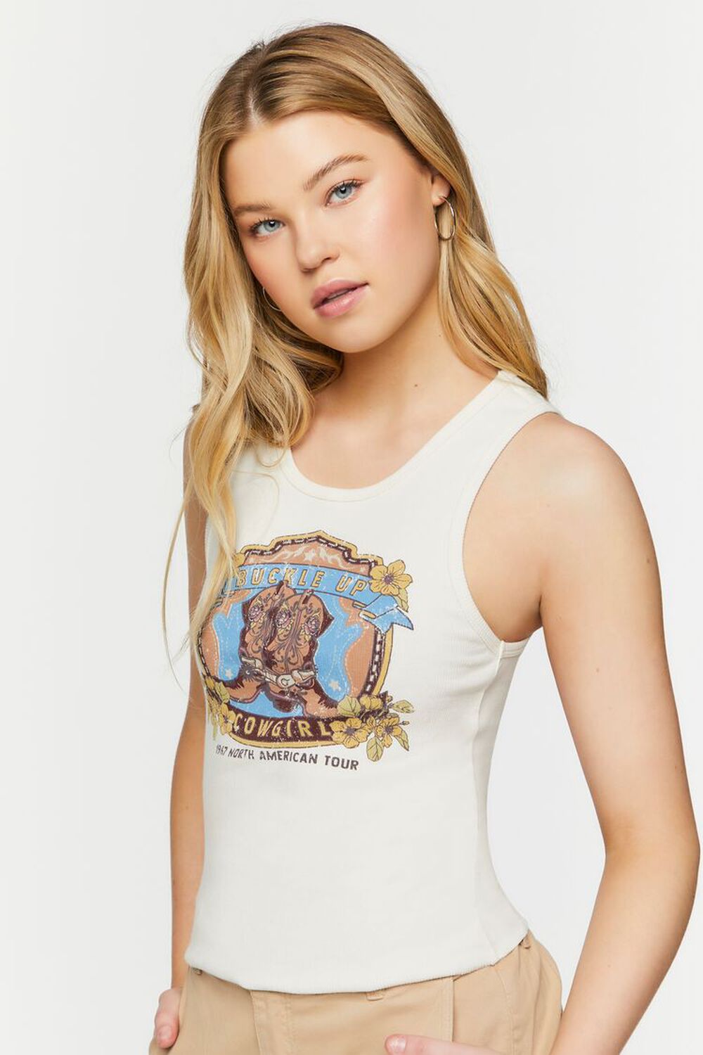 CREAM/MULTI Ribbed Cowgirl Graphic Tank Top, image 2