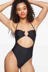 BLACK Cutout O-Ring One-Piece Swimsuit, image 1
