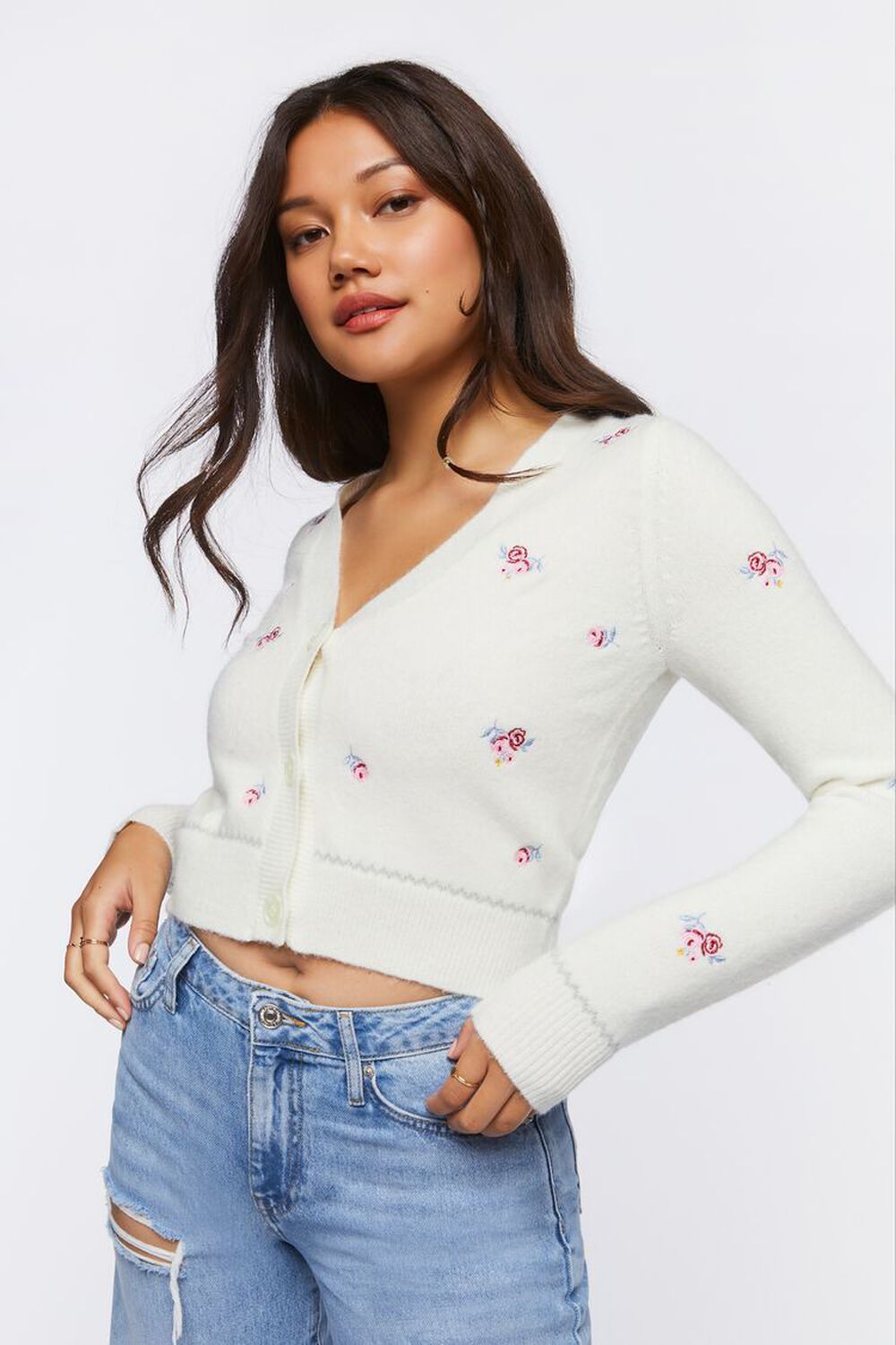 Embroidered Floral Cardigan Sweater