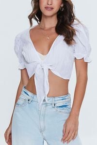 WHITE Plunging Tie-Front Crop Top, image 5