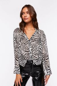 BLACK/MULTI Zebra Print Long-Sleeve Shirt, image 1