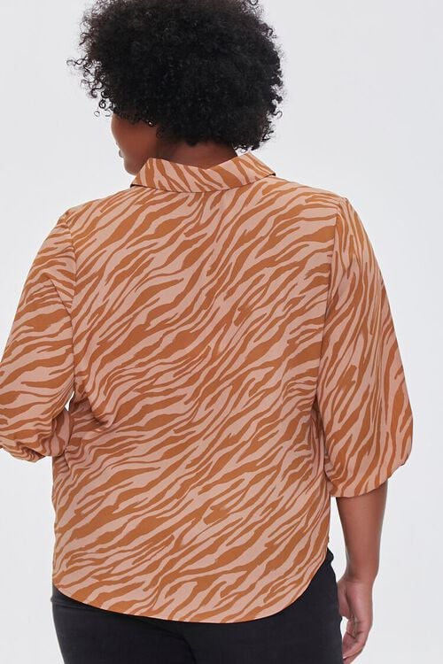 BROWN/MULTI Plus Size Tiger Print Peasant Shirt, image 3